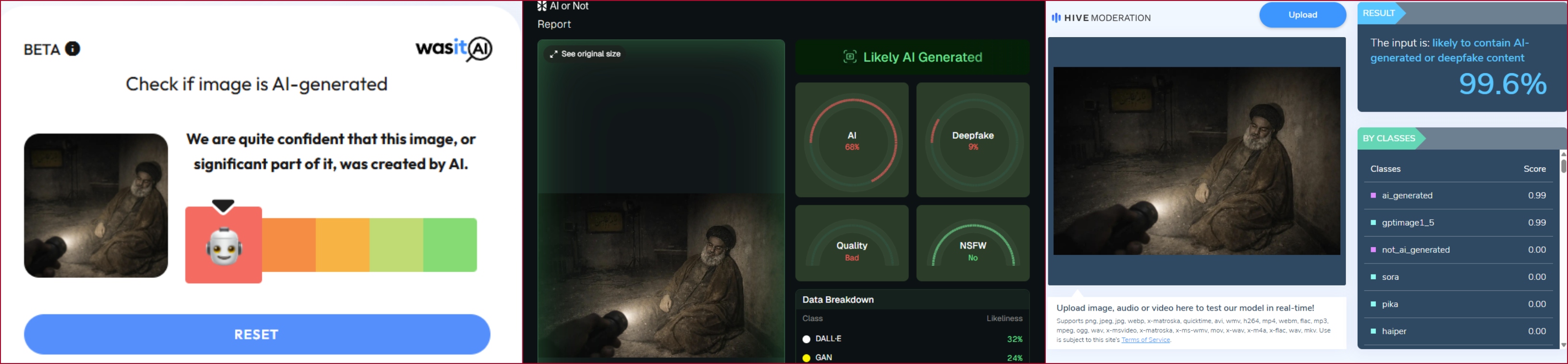 نتيجة فحص الصورة في مواقع متخصصة بكشف التزييف