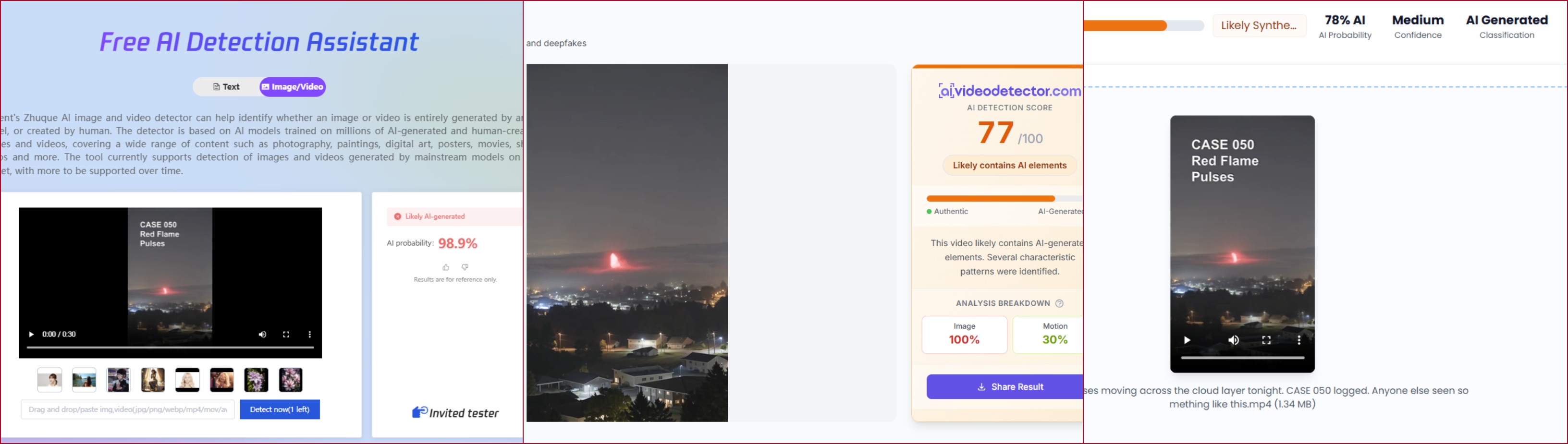 نتيجة فحص الفيديو في مواقع متخصصة بكشف التزييف