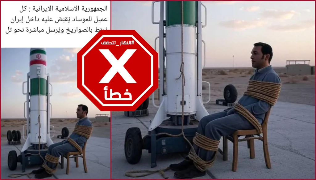 هذه الصورة لعميل في الموساد رُبط بصاروخ لإطلاقه نحو تل أبيب مولدة بالذكاء الاصطناعي FactCheck#