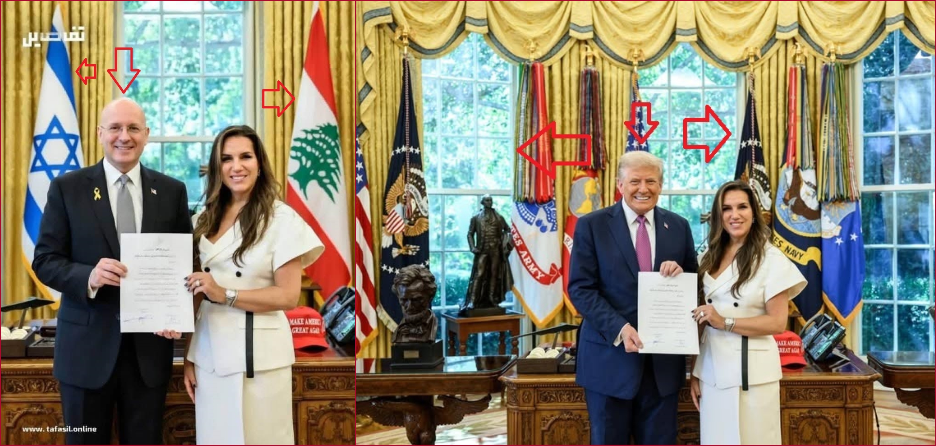 مقارنةبين الصورتين الاصلية (الى اليمين) والزائفة (الى اليسار)