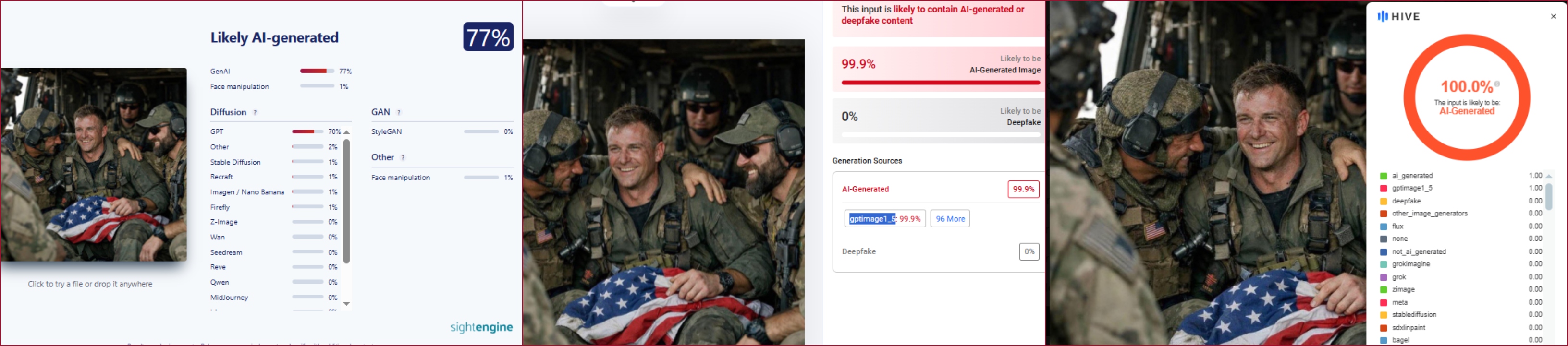 نتيجة فحص الصورة في مواقع متخصصة بكشف التزييف