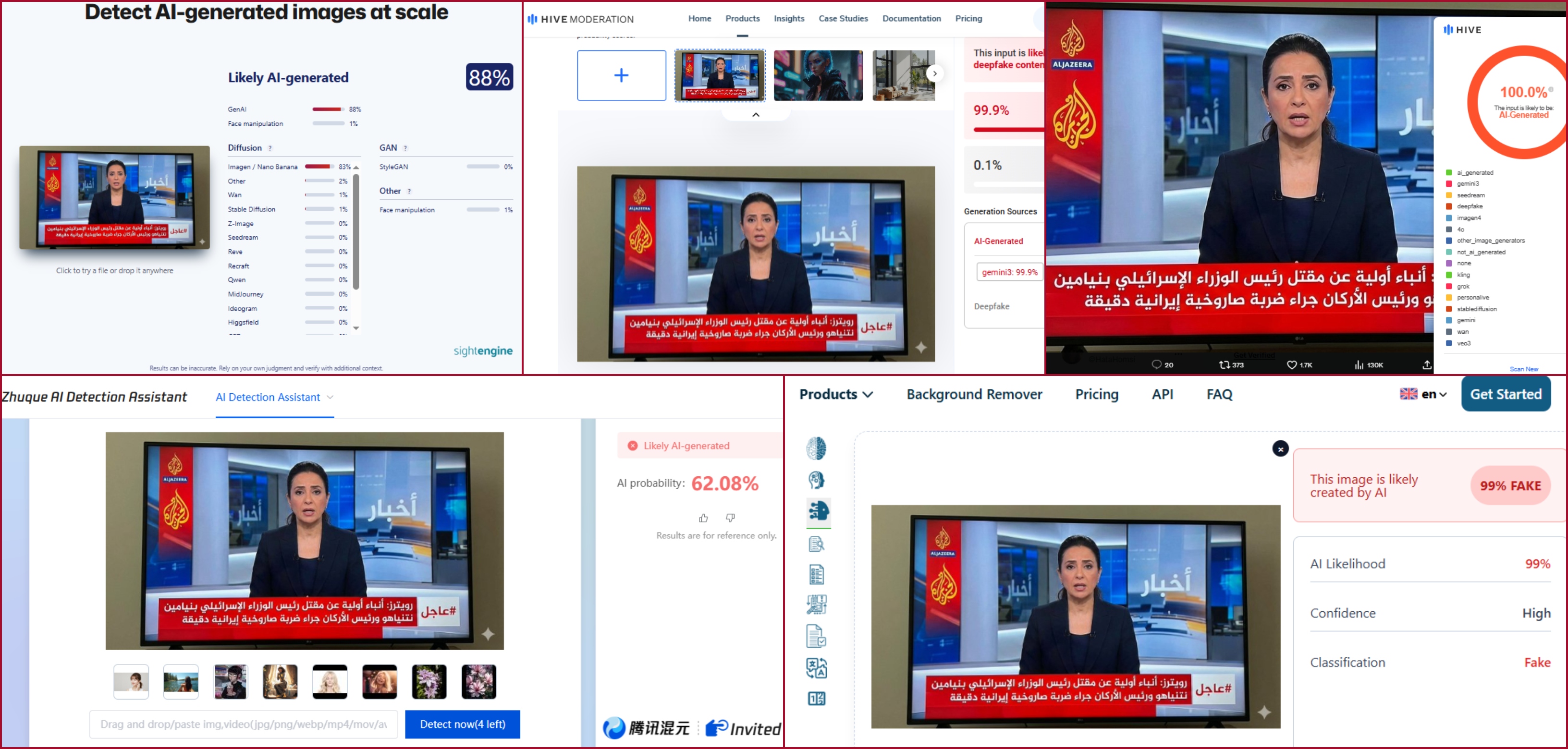 نتيجة فحص الصورة في مواقع متخصصة بكشف التزييف