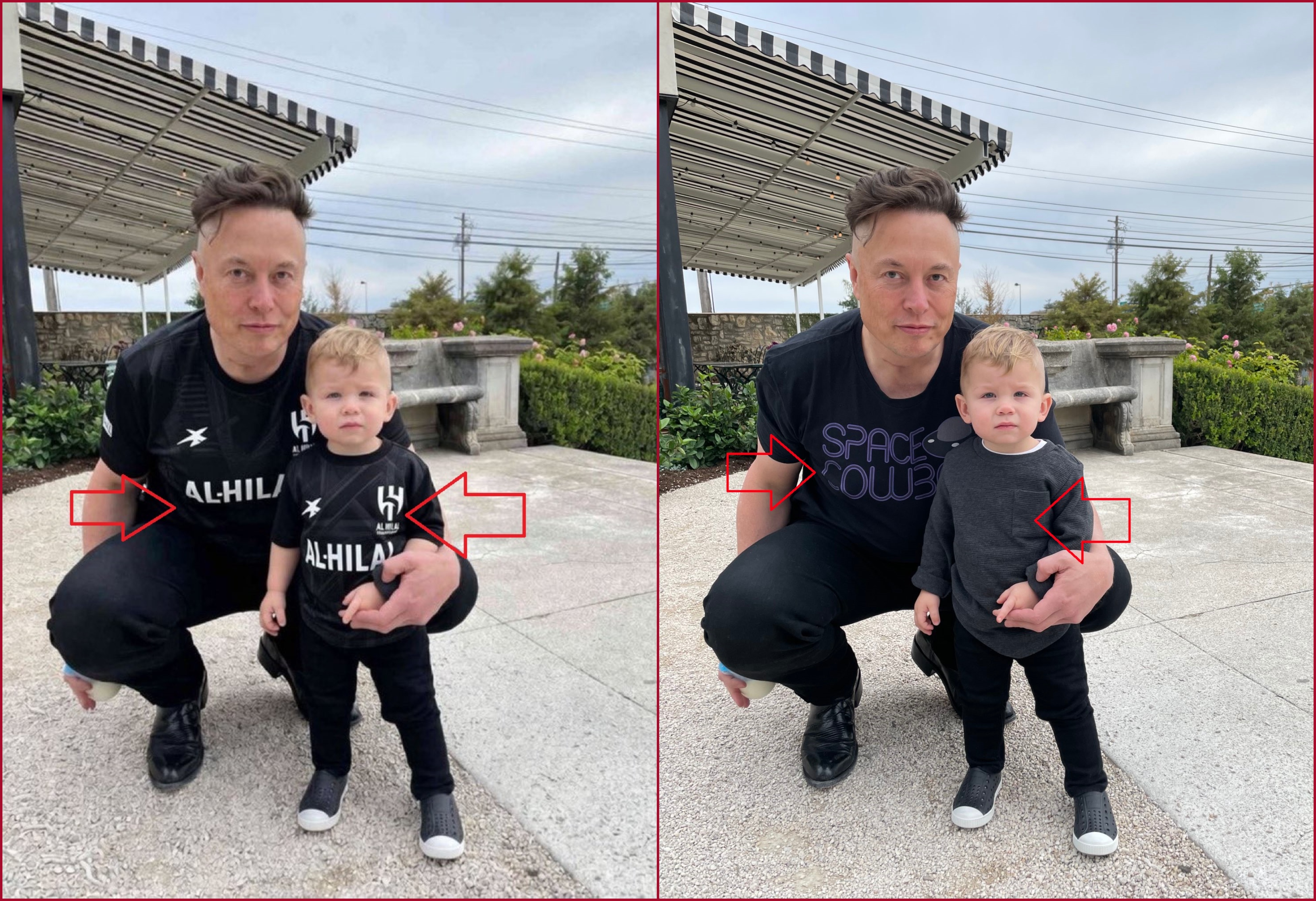 مقارنة بين الصورتين الاصلية (الى اليمين) والمعدلة (الى اليسار)