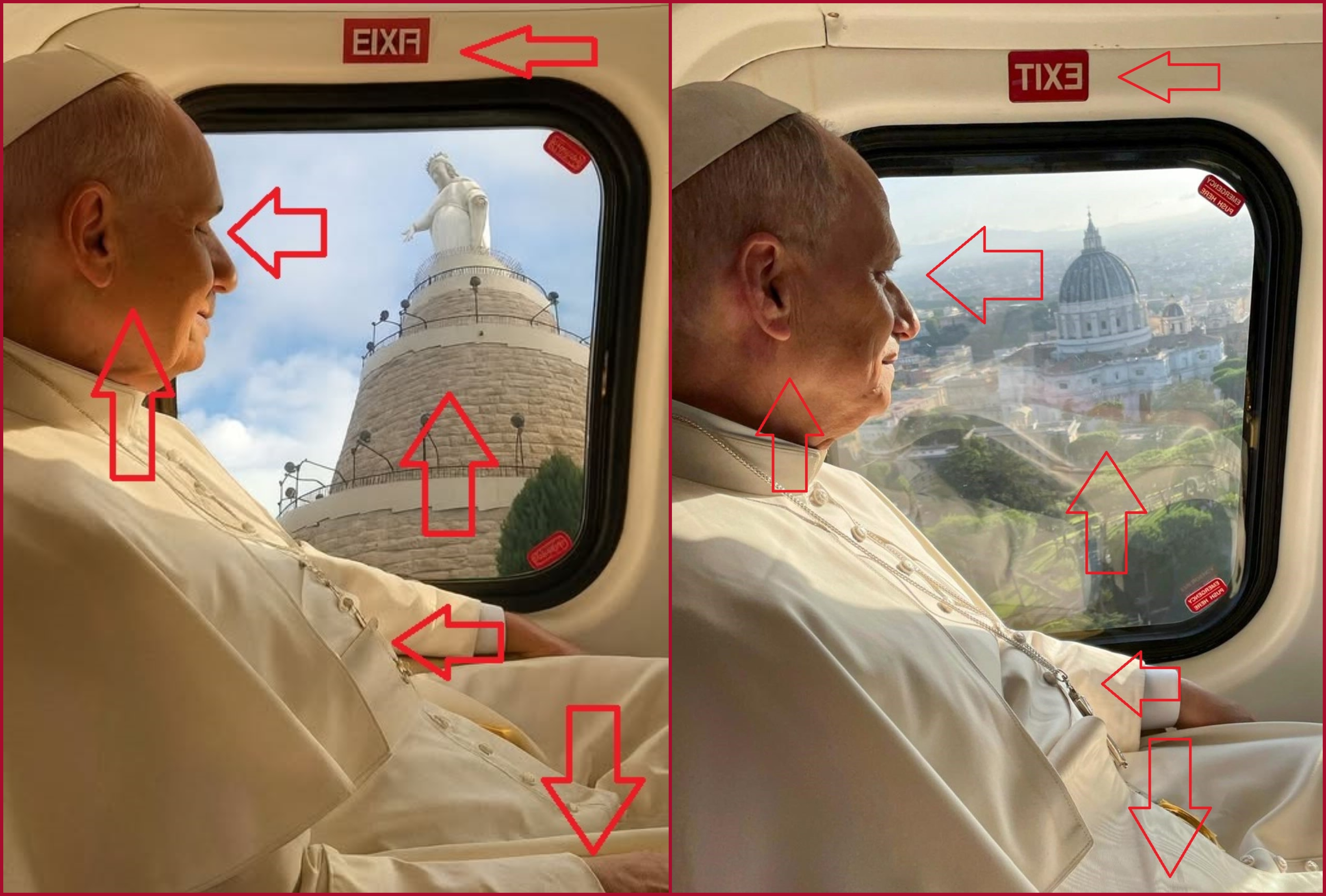 مقارنة بين الصورة الاصلية (معكوسة الوجهة- الى اليمين) والصورة المتناقلة (الى اليسار)