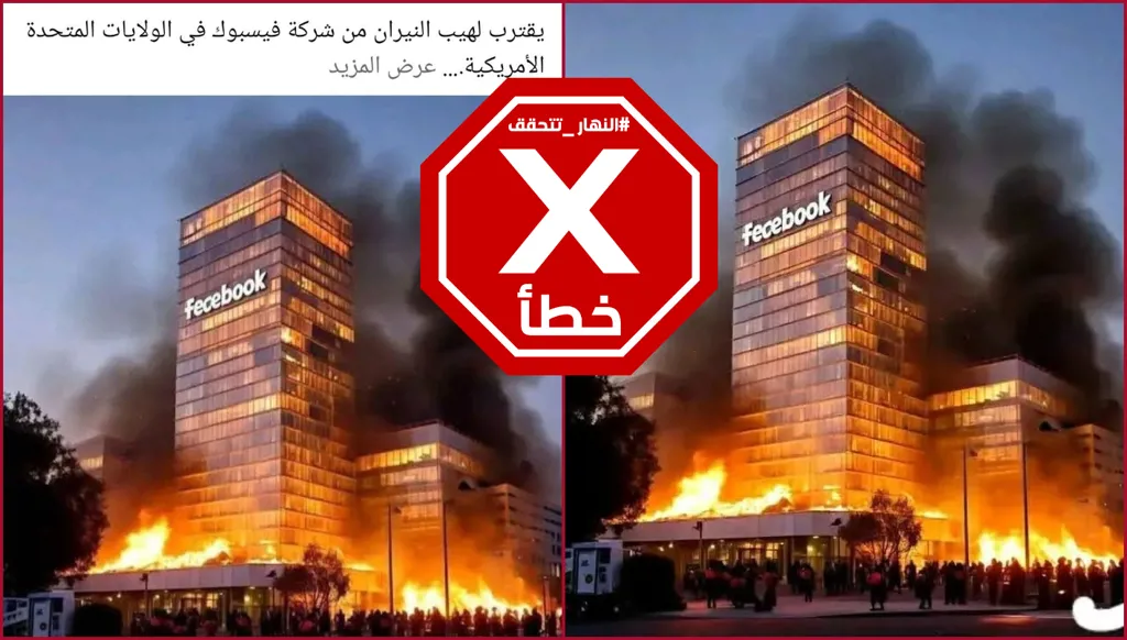 هذه الصورة زائفة ولم يحترق مقر فايسبوك في كاليفورنيا FactCheck#