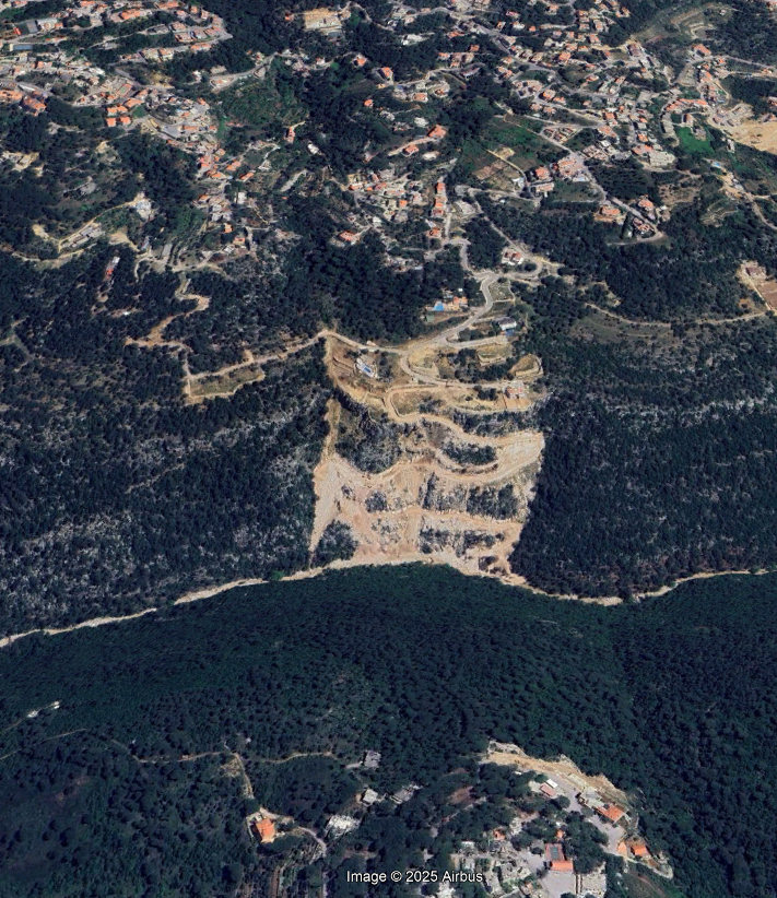 منطقة برمانا عام 2024 وتوسع العمران فيها على حساب المساحة الخضراء (المصدر: المجلس الوطني للبحوث العلمية)