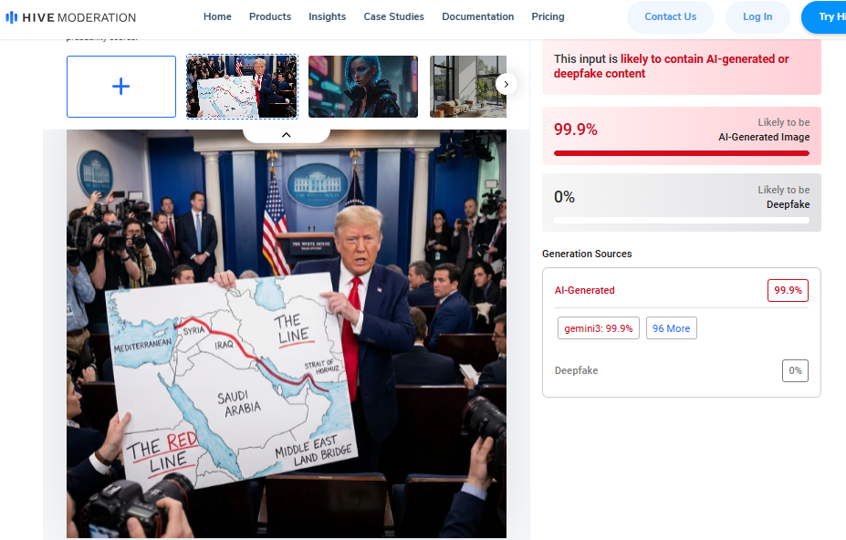 نتيجة تحليل الصورة في موقع hive moderation 