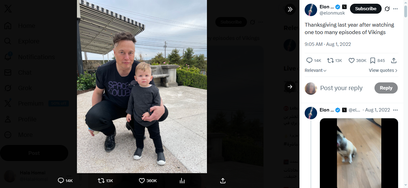 الصورة منشورة في حساب ماسك في اكس في 1 آب 2022