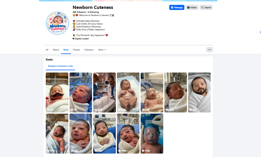 لقطة لصفحة Newborn Cuteness في الفايسبوك