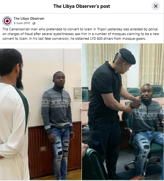 منشور Libya Observer في الفايبسبوك في 8 حزيران 2019 