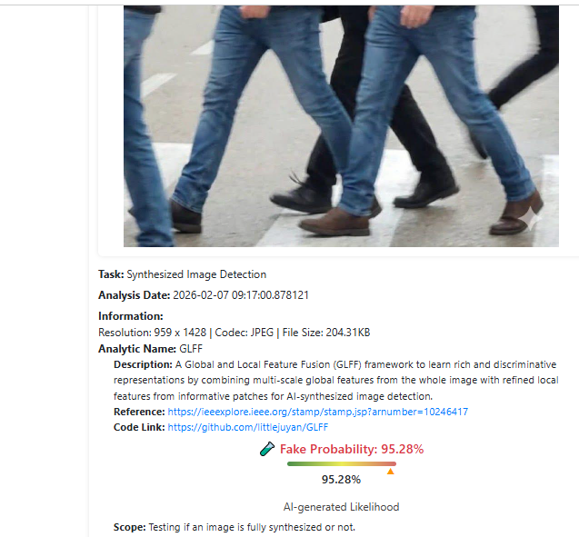 نتيجة فحص الصورة بواسطة برنامج DeepFake-O-Meter