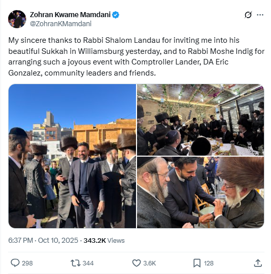 منشور ممداني في اكس، في 10 تشرين الاول 2025