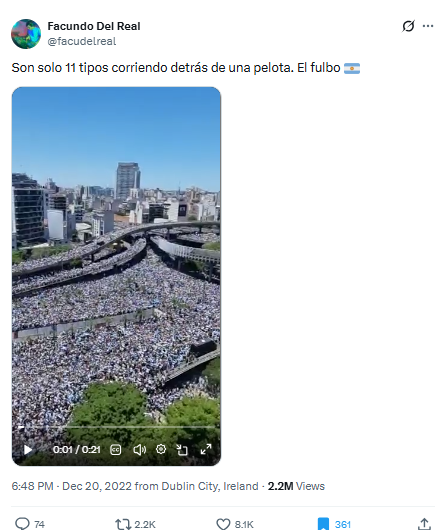 لقطة من الفيديو المنشور في حساب Facundo Del Real في اكس في 20 كانون الاول 2022