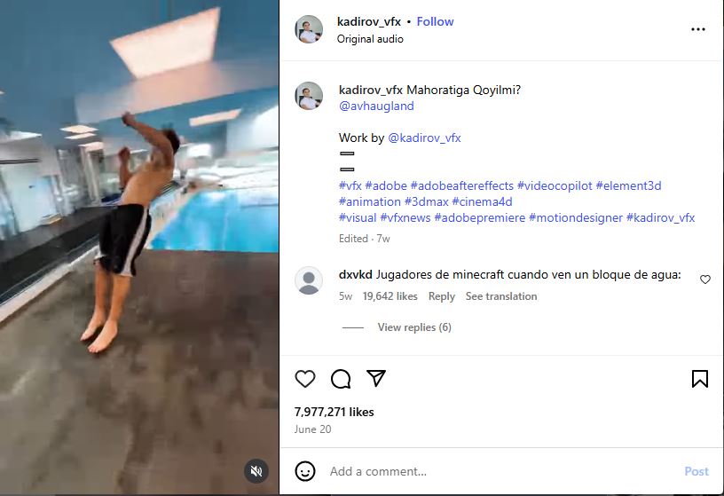 لقطة من الفيديو المنشور في حساب kadirov_vfx في انستغرام في 20 حزيران 2025