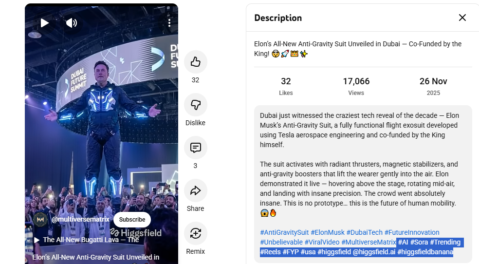 لقطة من الفيديو المنشور في حساب Multiverse Matrix في يوتيوب في 26 تشرين الثاني 2025
