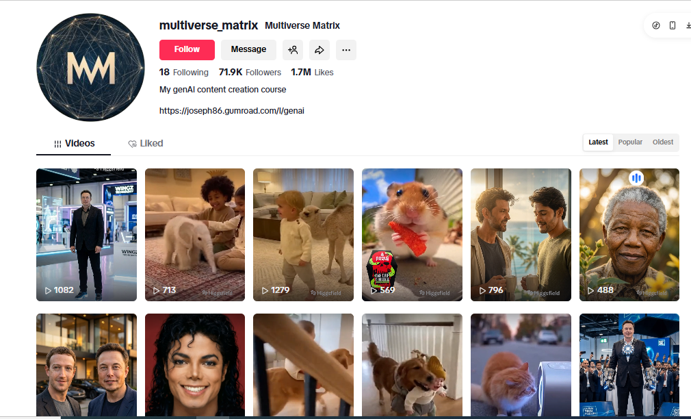 لقطة لحساب Multiverse Matrix في تيك توك 