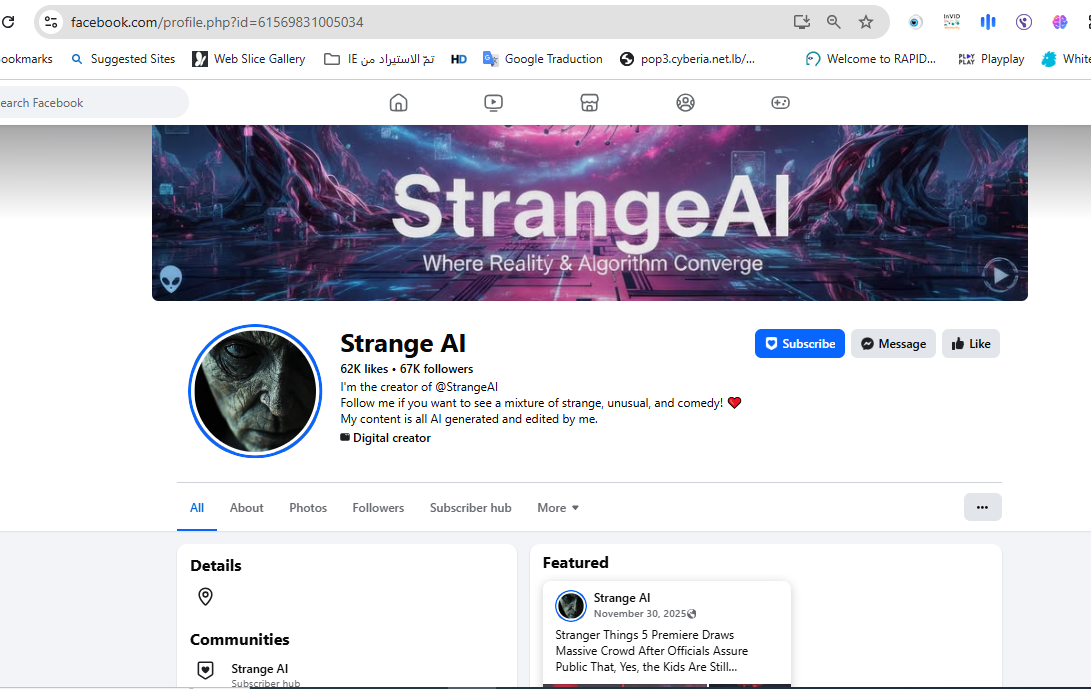 التعريف بصفحة Strange AI في الفايسبوك 
