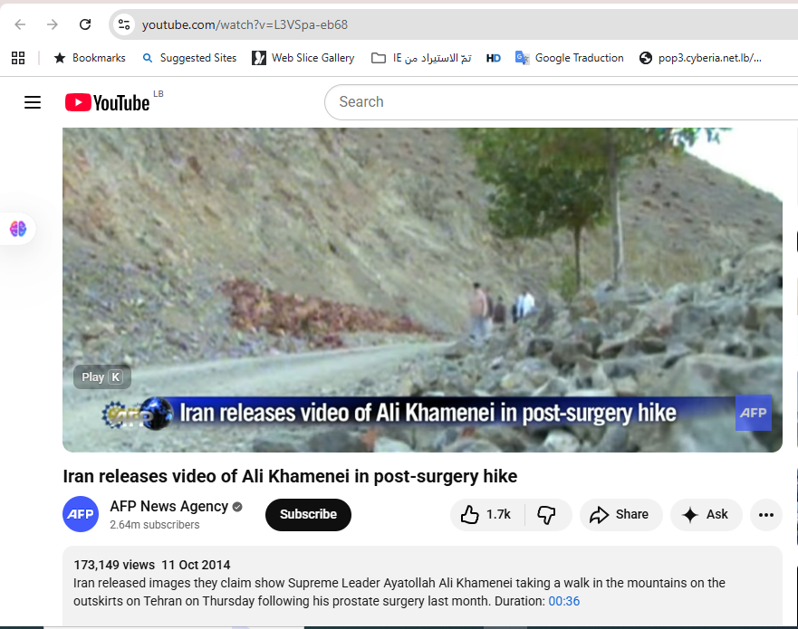 لقطة من الفيديو المنشور في حساب وكالة فرانس برس في يوتيوب، في 11 تشرين الاول 2014