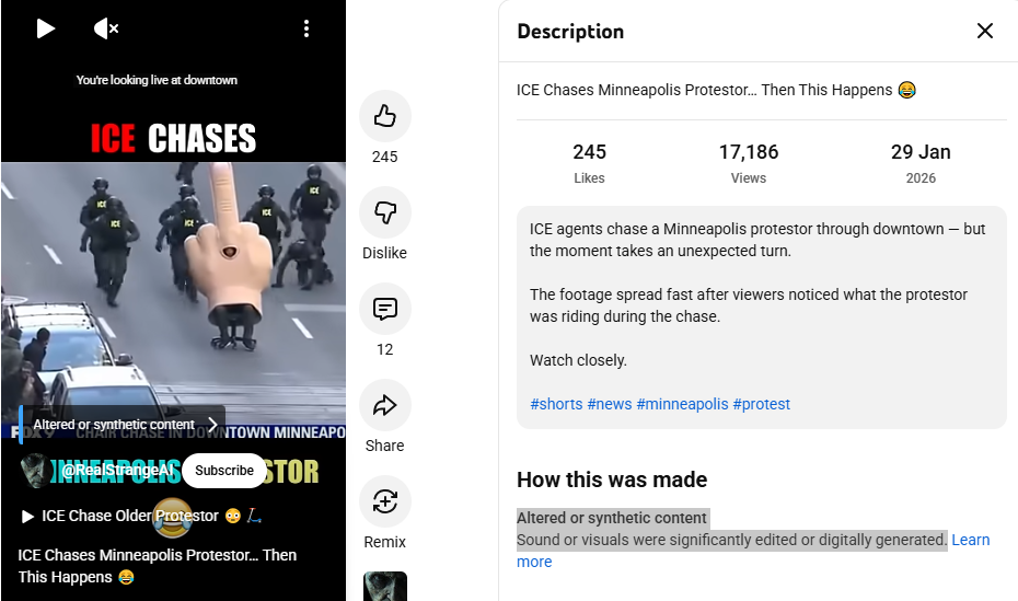 لقطة من الفيديو المنشور في حساب StrangeAI في يوتيوب، في 29 كانون الثاني 2026