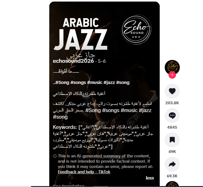 الشرح المرفق بالاغنية في حساب echosound2026 في يوتيوب 