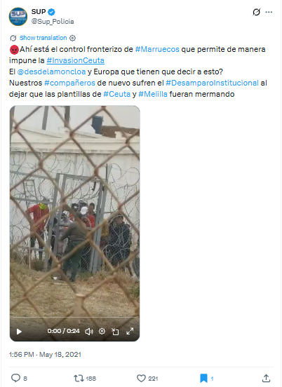 لقطة من الفيديو المنشور في حساب SINDICATO UNIFICADO DE POLICÍA في اكس، في 18 ايار 2021  