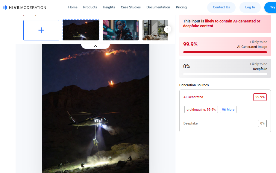 نتيجة فحص الصورة في Hive Moderation