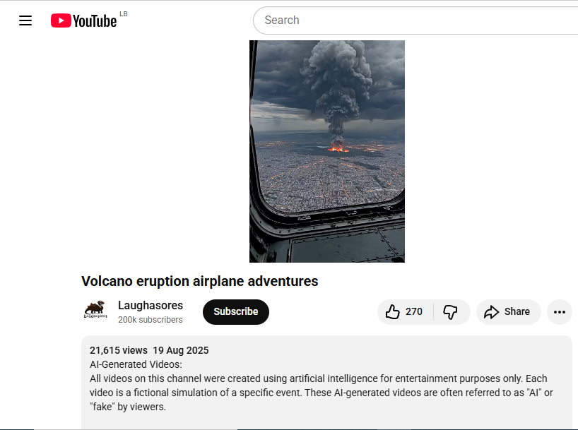 لقطة من الفيديو المنشور في حساب Laughasores@ في يوتيوب في 19 آب 2025