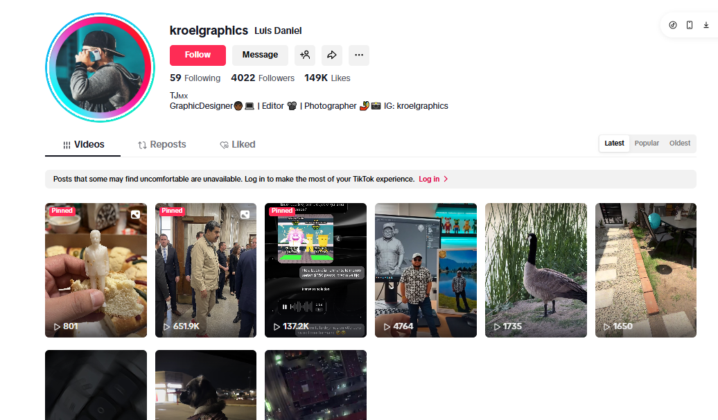 لقطة لحساب kroelgraphics@ في تيك توك