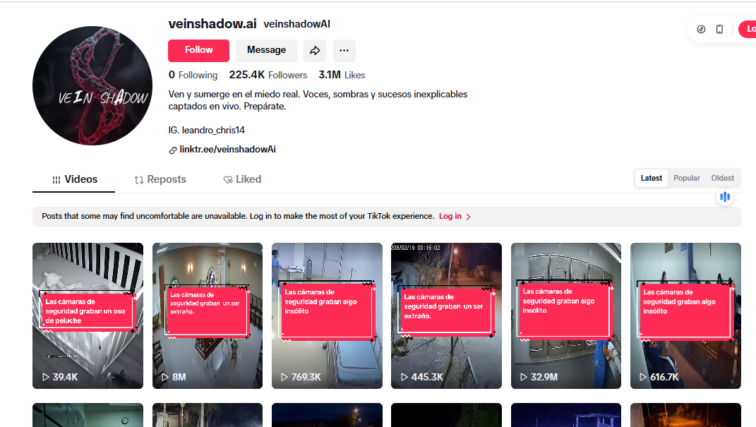 لقطة لحساب VeinshadowAI@ في تيك توك