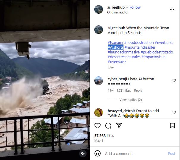 لقطة من الفيديو المنشور في حساب ai_reelhub في انستغرام في 1 ايار 2025