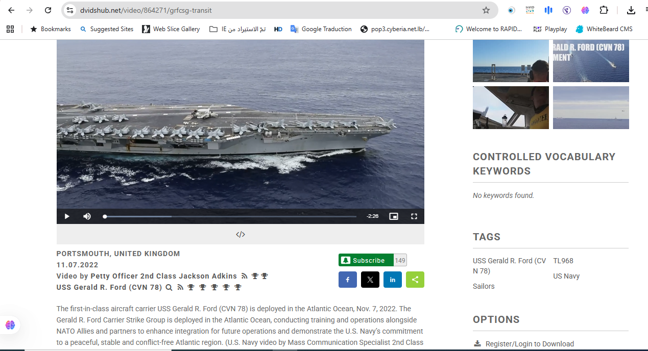 لقطة من الفيديو المنشور في موقع Dvids في 7 تشرين الثاني 2022