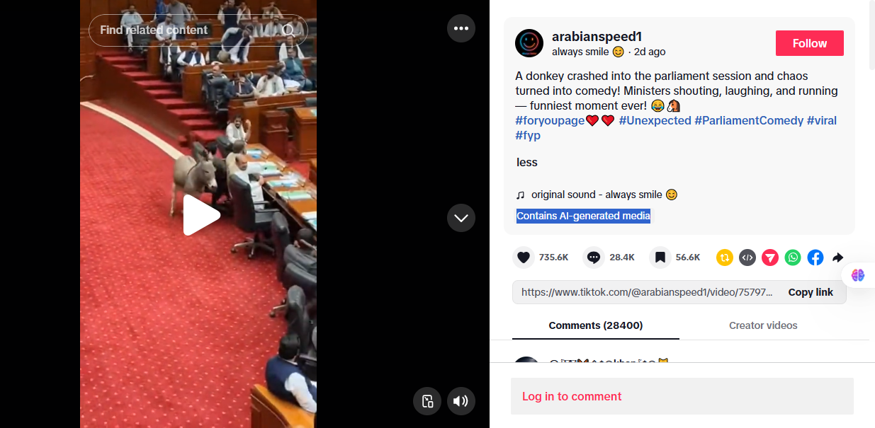 لقطة من الفيديو المنشور في حساب arabianspeed1@ في تيك توك، في 3 كانون الاول 2025