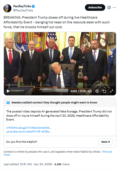 لقطة من الفيديو المنشور في حساب Paulley Ticks في اكس، في 24 نيسان 2026  