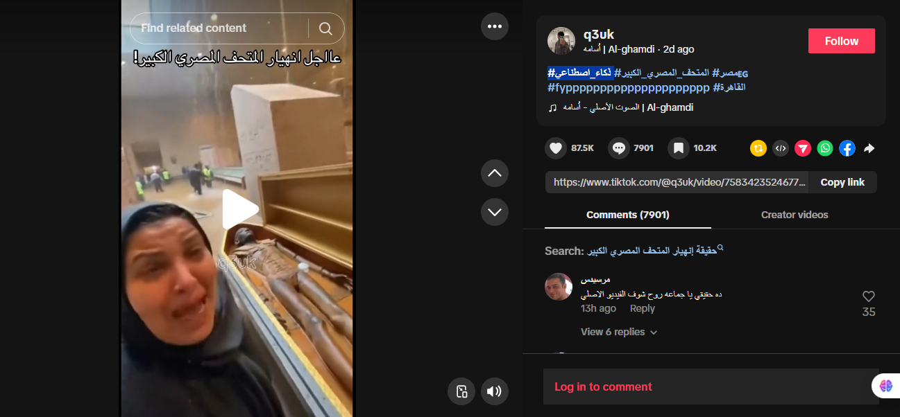 لقطة من الفيديو المنشور في حساب q3uk@ في تيك توك، في 13 كانون الاول 2025