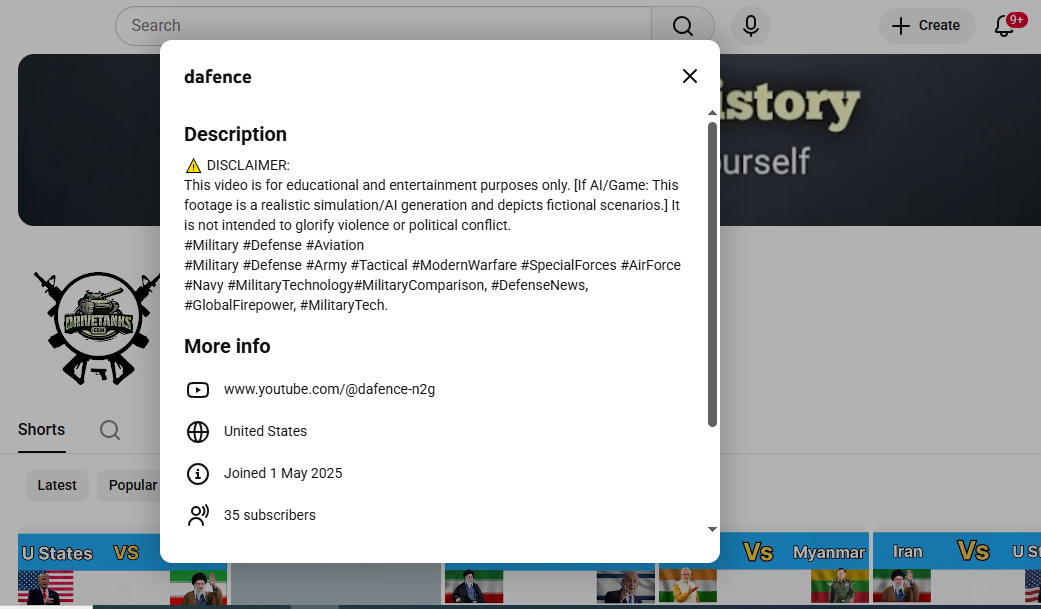 لقطة لقناة dafence-n2g@ في يوتيوب 