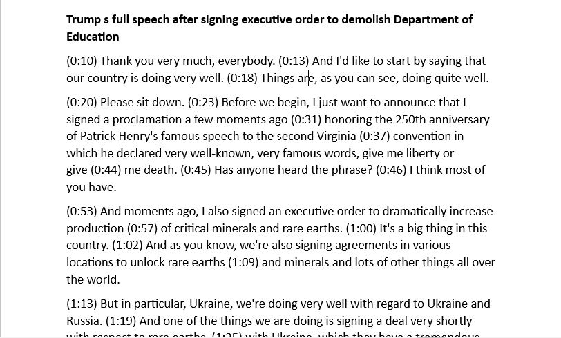 جزء من نص كلمة ترامب بعد تفريغها