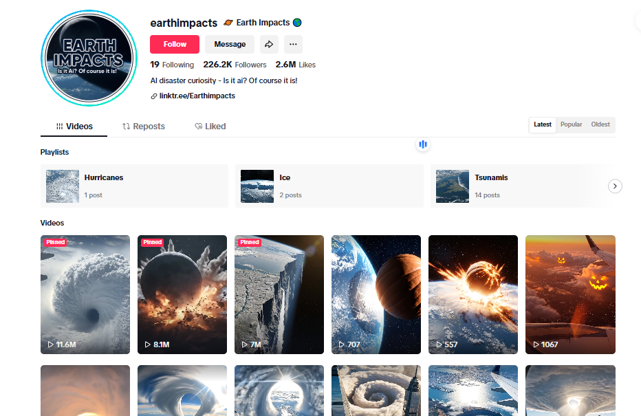 لقطة لحساب Earth Impacts في تيك توك