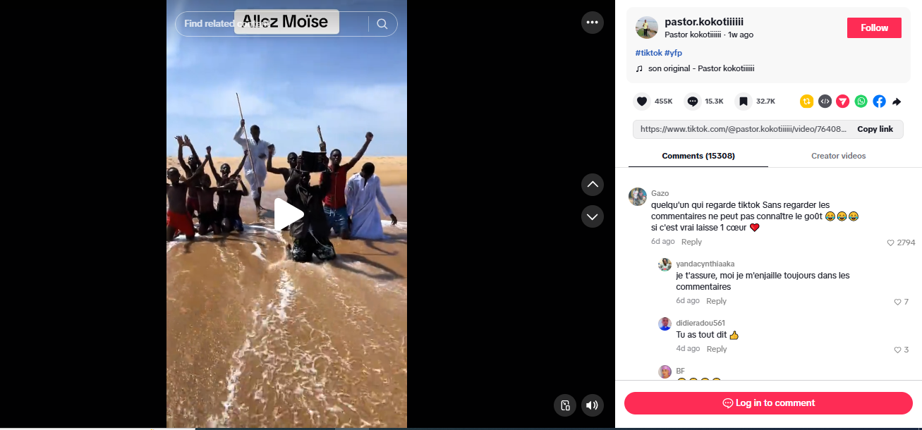 لقطة من الفيديو المنشور في حساب pastor.kokotiiiiii@ في تيك توك، في 17 ايار 2026