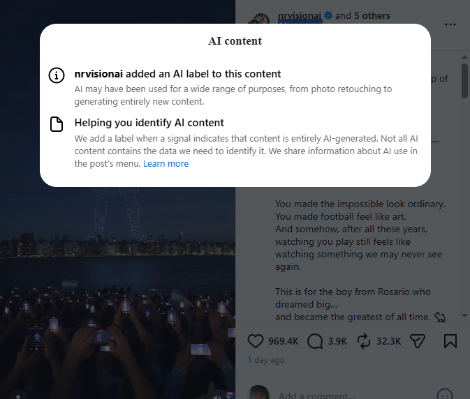العلامة الرقمية AI Content التي ارفقها حساب nrvisionai@ بالمقطع 