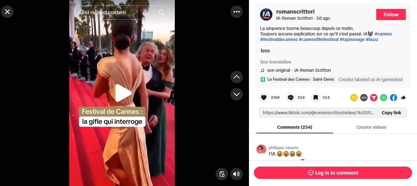 لقطة من الفيديو المنشور في حساب roman scrittori في تيك توك، في 20 ايار 2026 