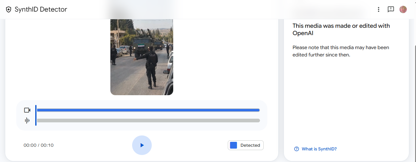 تحليل الفيديو بواسطة اداة SynthID للتحقق