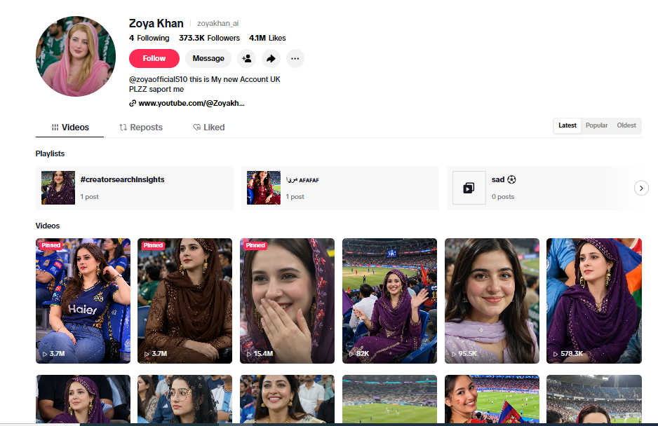  لقطة لحساب Zoya Khan في تيك توك