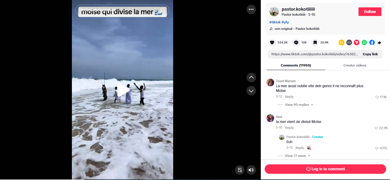 لقطة من الفيديو المنشور في حساب pastor.kokotiiiiii@ في 10 ايار 2026