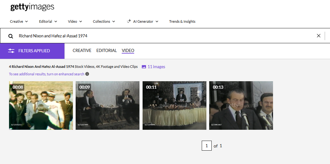مقاطع مصورة لزيارة نيكسون لدمشق مؤرشفة لدى وكالة غيتي ايماجيز