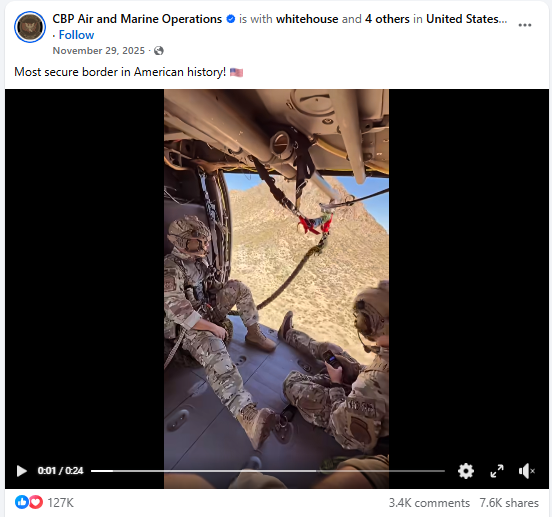 لقطةمن الفيديو المنشور في صفحة العمليات في الفايسبوك في 29 تشرين الثاني 2025