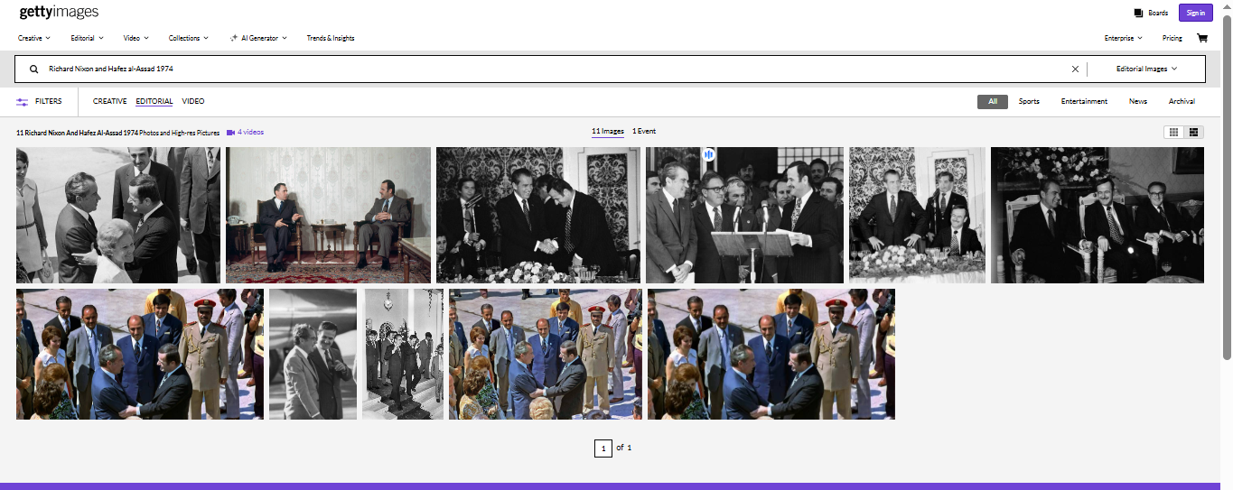صور لزيارة نيكسون لدمشق مؤرشفة لدى وكالة غيتي ايماجيز