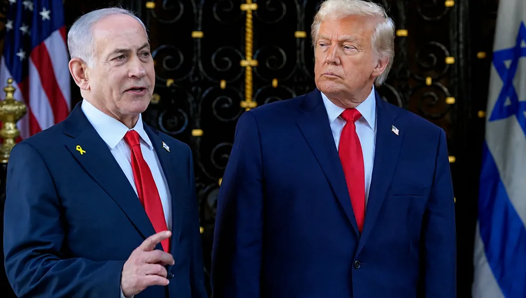 الرئيس الأميركي دونالد ترامب ورئيس الوزراء الإسرائيلي بنيامين نتنياهو خلال لقاء عام 2025. (أ ب)