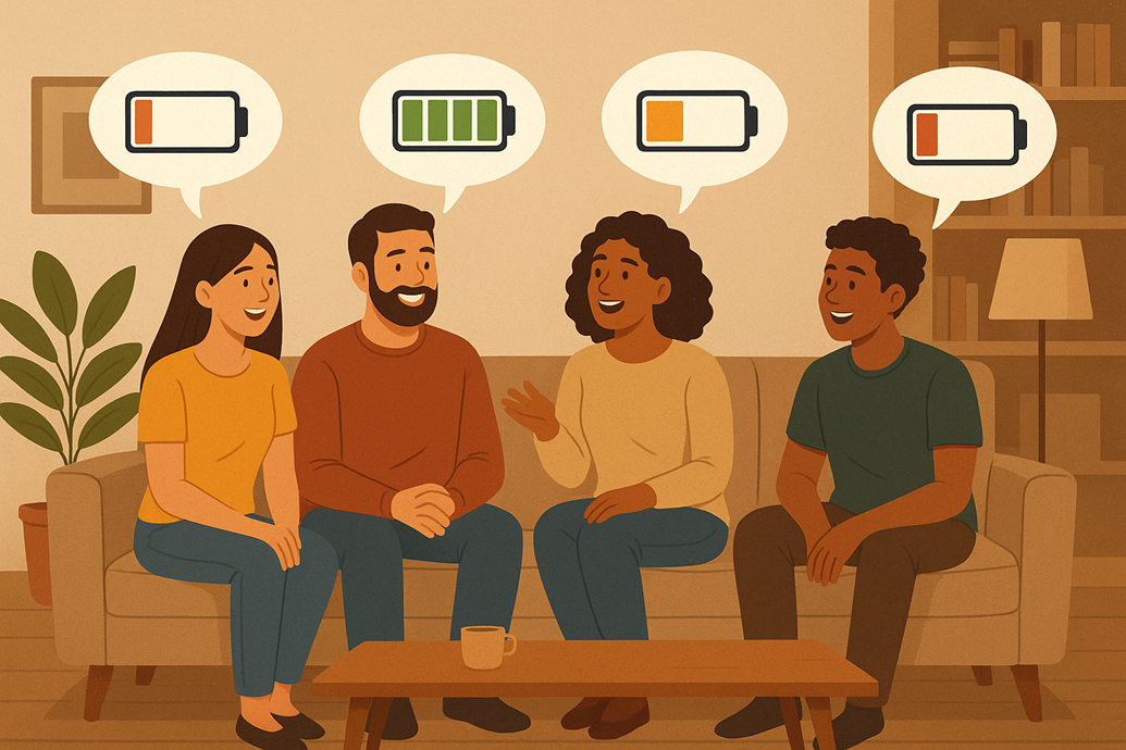 مجموعة أشخاص وفوق كل واحد أيقونة بطارية تعكس طاقته الاجتماعية (أرشيفية)