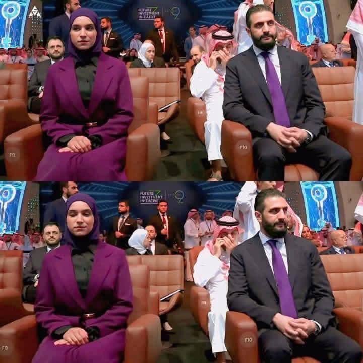 لطيفة الدروبي في السعودية الى جانب زوجها احمد الشرع بإطلالة اللون الخزامي (انترنت)