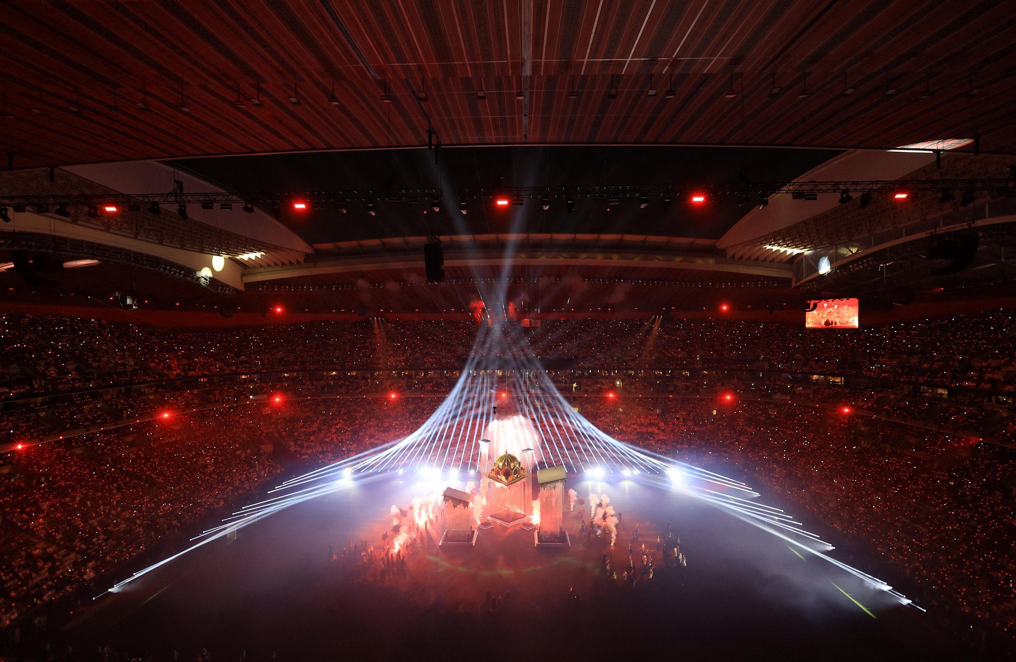 من حفل افتتاح كأس العرب على استاد البيت. (وكالات)